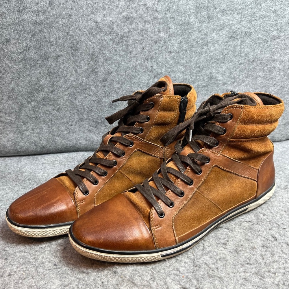 Kenneth Cole Mens Brown Leather Suede High Top Zip Sneakers Shoes Size 13